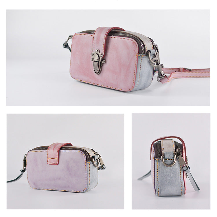 Small Ladies Wax Treated Leather Shoulder Satchel Bags Crossbody Purse for Women