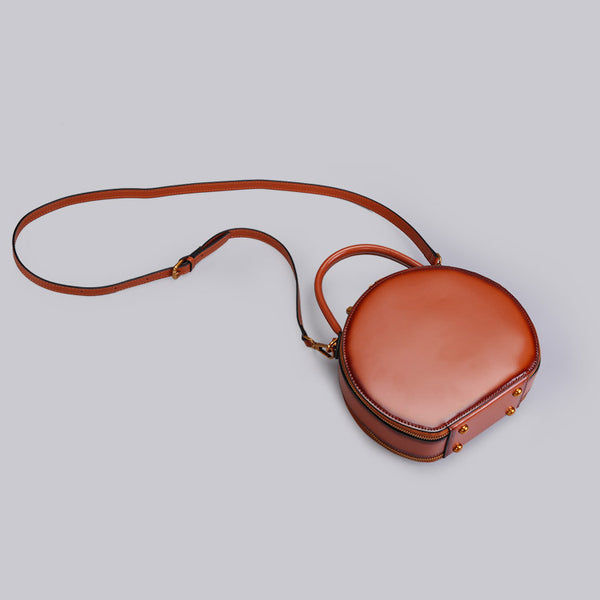 Chic Women Leather Circle Bag Crossbody Bags Handbags Purses for Women Brown