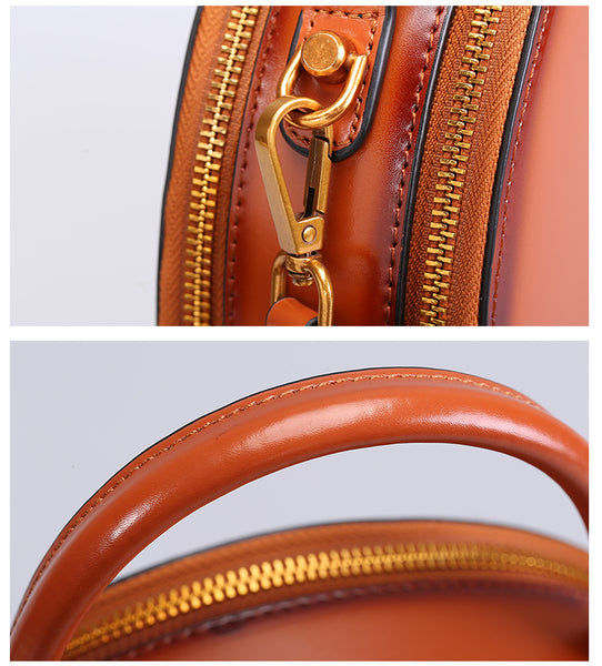 Chic Women Leather Circle Bag Crossbody Bags Handbags Purses for Women Handmade