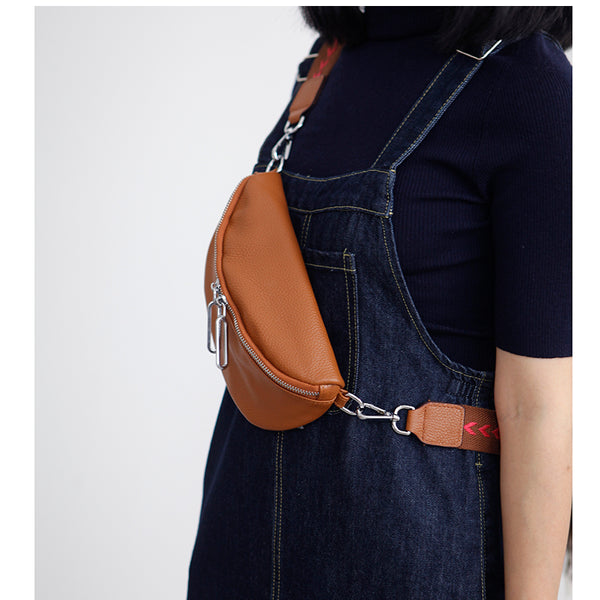 Chic Women's Crossbody Chest Bag Leather Sling Pack For Women Cowhide