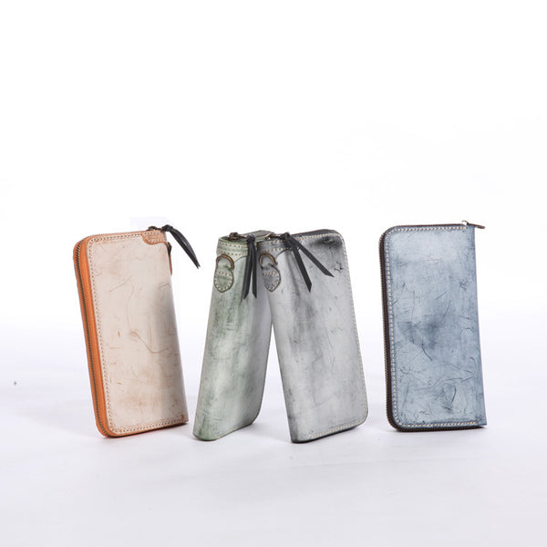 Chic Women's Waxed Leather Billfold Zip Around Wallet For Women Accessories