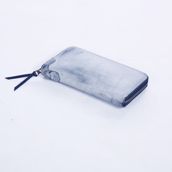 Chic Women's Waxed Leather Billfold Zip Around Wallet For Women