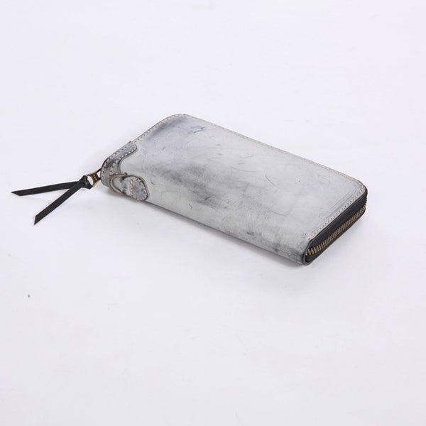 Chic Women's Waxed Leather Billfold Zip Around Wallet For Women Badass