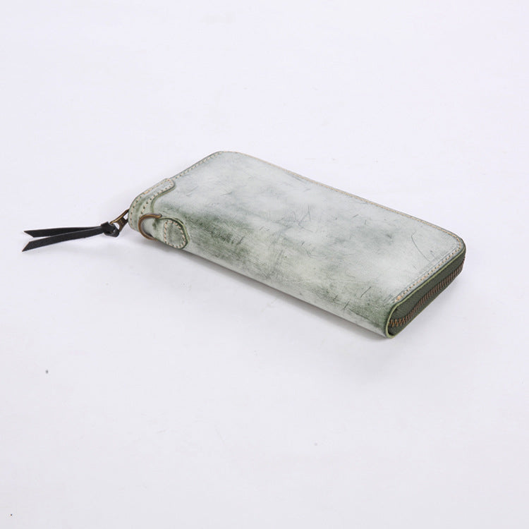 Chic Women's Waxed Leather Billfold Zip Around Wallet For Women Beautiful