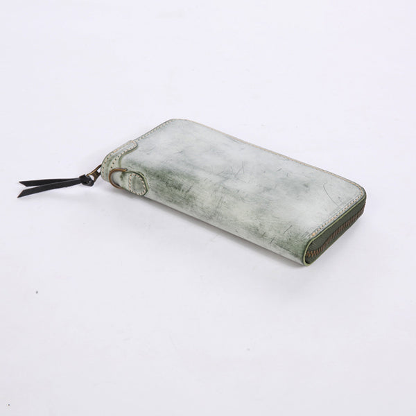 Chic Women's Waxed Leather Billfold Zip Around Wallet For Women Beautiful