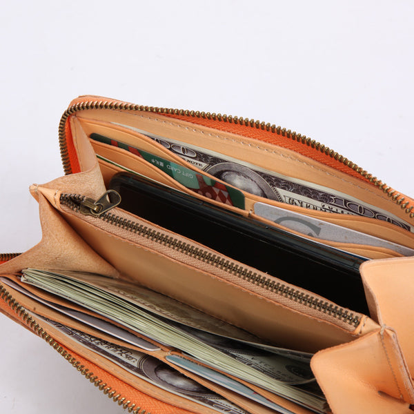 Chic Women's Waxed Leather Billfold Zip Around Wallet For Women Casual