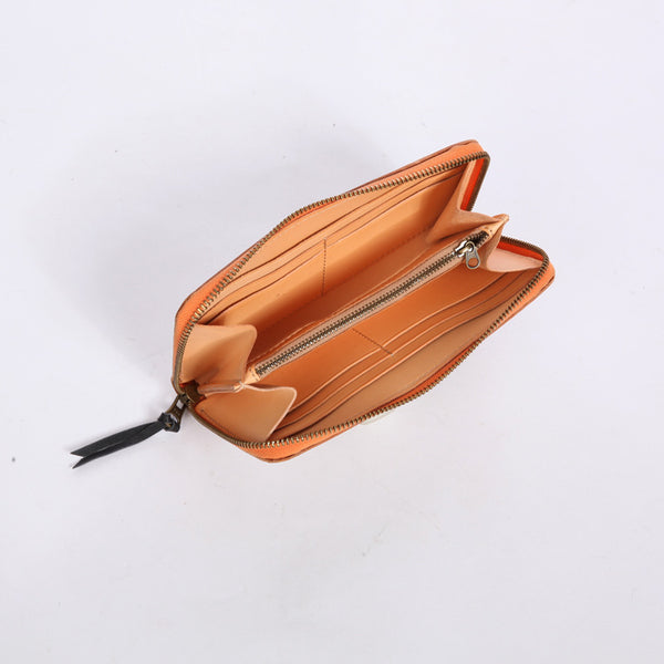 Chic Women's Waxed Leather Billfold Zip Around Wallet For Women Chic