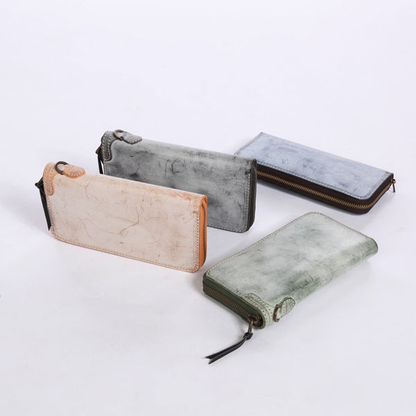 Chic Women's Waxed Leather Billfold Zip Around Wallet For Women Quality