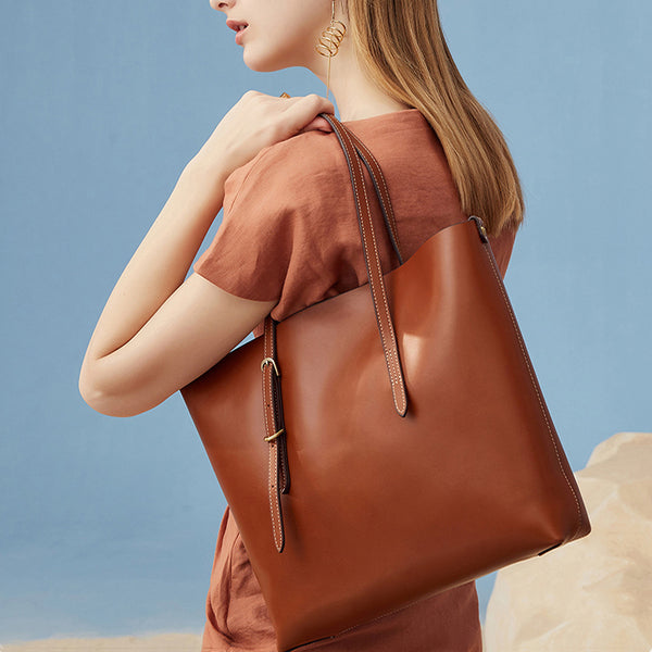 Chic Womens Brown Leather Tote Bag Leather Handbags for Women designer