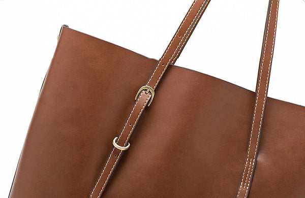 Chic Womens Brown Leather Tote Bag Leather Handbags for Women details 1