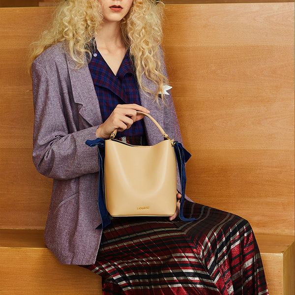 Chic Womens Bucket Bag Leather Handbags Crossbody Bags for Women Genuine Leather