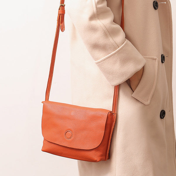 Chic Womens Leather Satchel Bag Small Crossbody Bags Purses for Women Orange