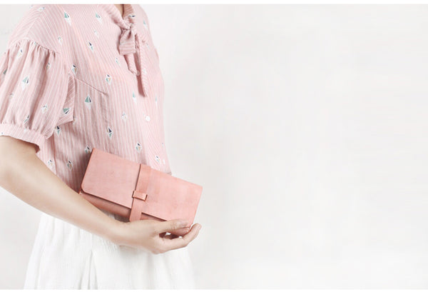 Chic Womens Pink Leather Long Wallets Clutch Bags Purses for Women Boutique