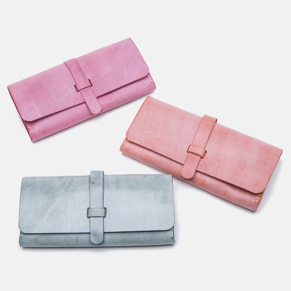 Chic Womens Pink Leather Long Wallets Clutch Bags Purses for Women Genuine Leather