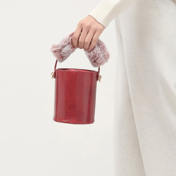 Chic Womens Red Leather Crossbody Bucket Bag Handbags Purse for Women Black