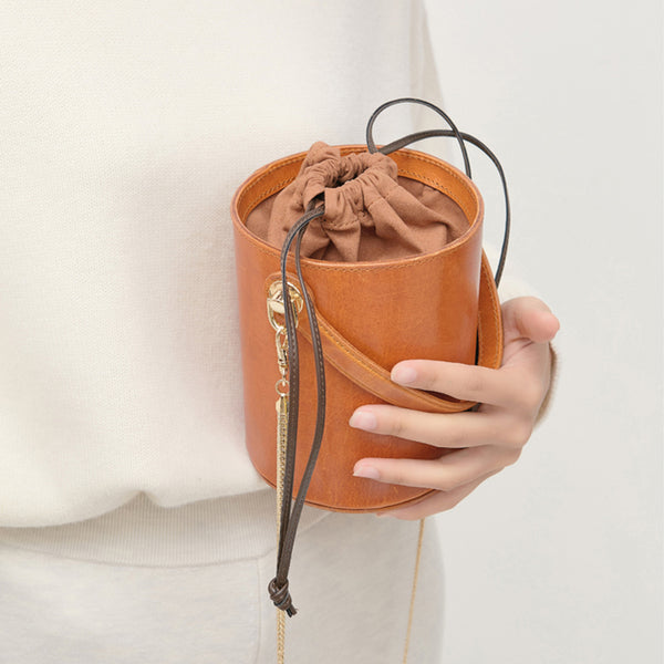 Chic Womens Red Leather Crossbody Bucket Bag Handbags Purse for Women Boutique