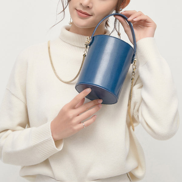 Chic Womens Red Leather Crossbody Bucket Bag Handbags Purse for Women Genuine Leather