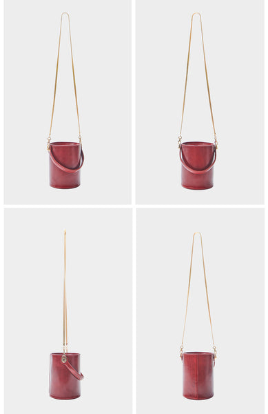 Chic Womens Red Leather Crossbody Bucket Bag Handbags Purse for Women Handmade