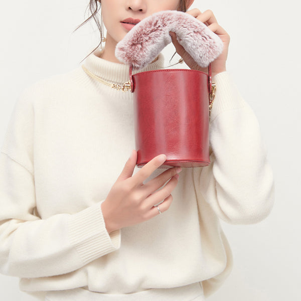 Chic Womens Red Leather Crossbody Bucket Bag Handbags Purse for Women best