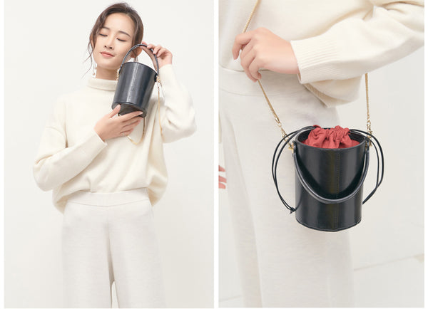 Chic Womens Red Leather Crossbody Bucket Bag Handbags Purse for Women gift