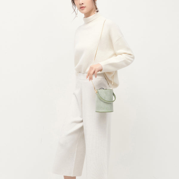 Chic Womens Wax Leather Crossbody Bucket Bag Handbags Purse for Women Boutique