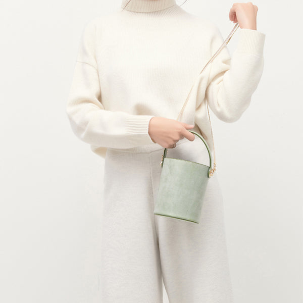 Chic Womens Wax Leather Crossbody Bucket Bag Handbags Purse for Women cute