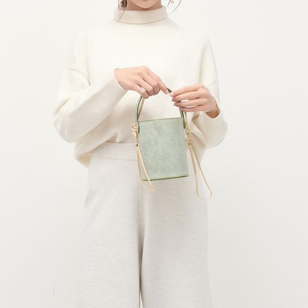 Chic Womens Wax Leather Crossbody Bucket Bag Handbags Purse for Women gift