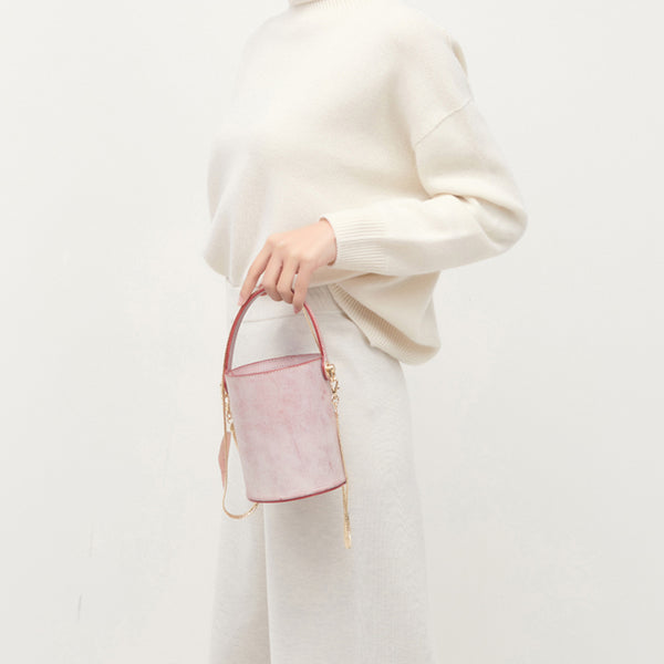 Chic Womens Wax Leather Crossbody Bucket Bag Handbags Purse for Women small