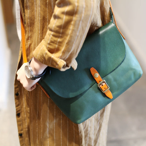 Classic Womens Green Leather Satchel Bag Crossbody Bags Shoulder Bag Accessories