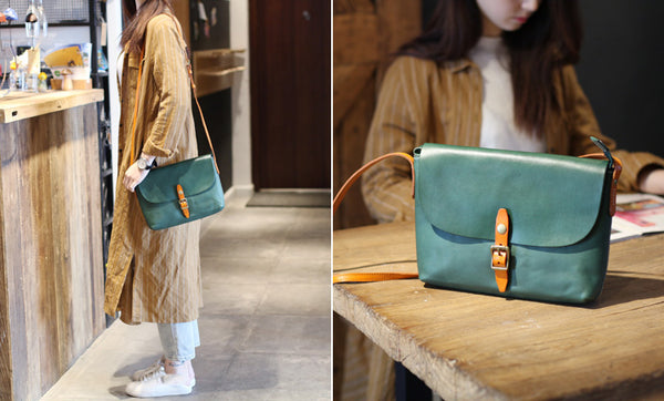 Classic Womens Green Leather Satchel Bag Crossbody Bags Shoulder Bag Designer