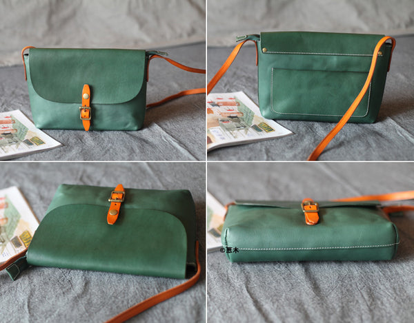 Classic Womens Green Leather Satchel Bag Crossbody Bags Shoulder Bag Genuine Leather