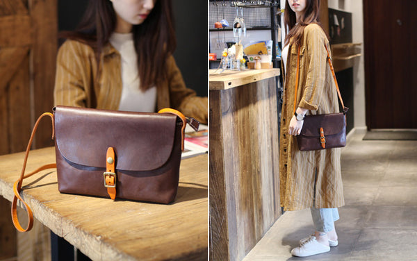 Classic Womens Green Leather Satchel Bag Crossbody Bags Shoulder Bag Handmade