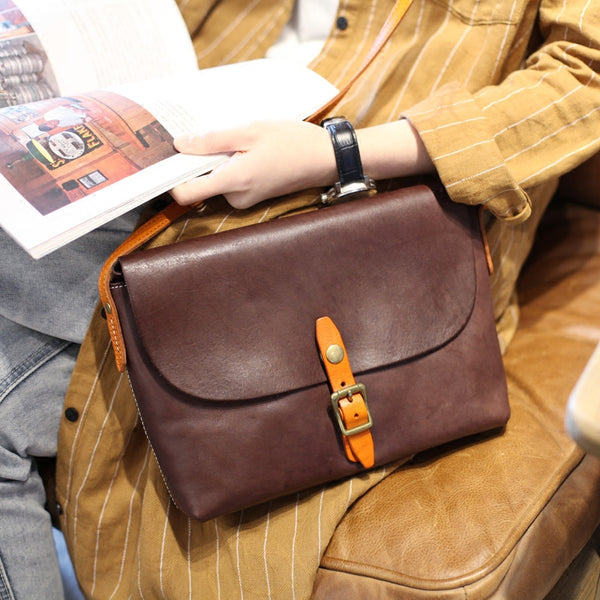 Classic Womens Green Leather Satchel Bag Crossbody Bags Shoulder Bag Vintage