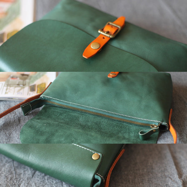 Classic Womens Green Leather Satchel Bag Crossbody Bags Shoulder Bag