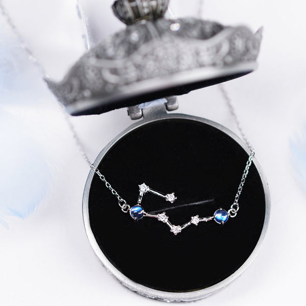 Constellation Moonstone Pendant Necklace in White Gold Plated Silver Gemstone Jewelry Women