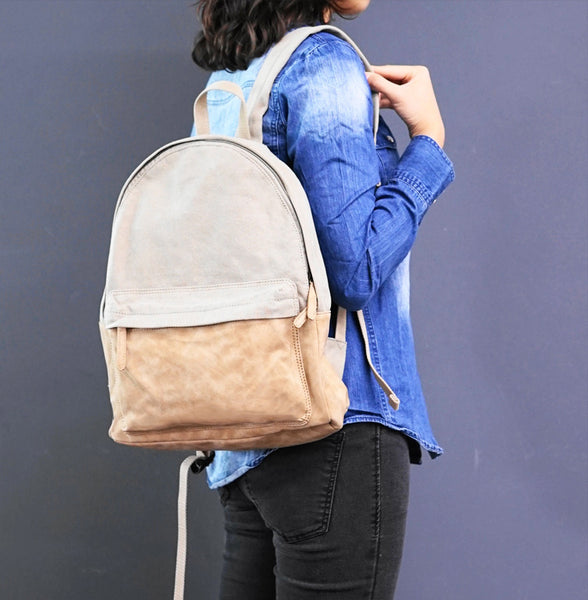 Womens Cool Canvas And Vegan Leather Backpacks Rucksack Purse For Women Brown