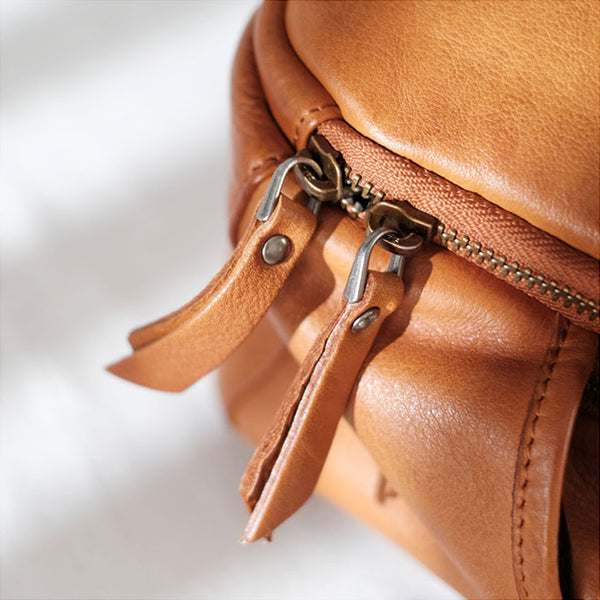 Cool Ladies Brown Leather Backpack Purse Small Rucksack For Women Handmade