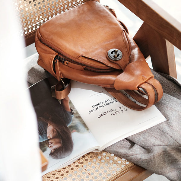 Cool Ladies Brown Leather Backpack Purse Small Rucksack For Women