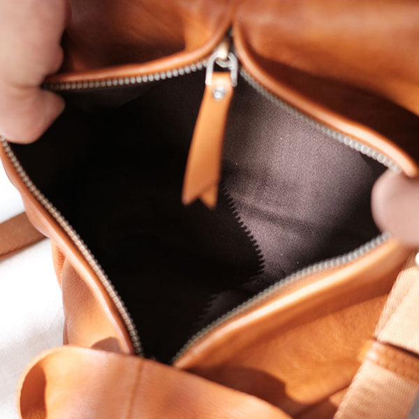 Cool Ladies Brown Leather Backpack Purse Small Rucksack For Women