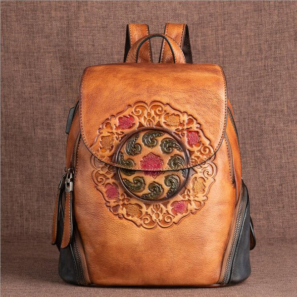 Cool Ladies Embossed leather Backpack Purse With Built In Universal USB Port For Women Accessories
