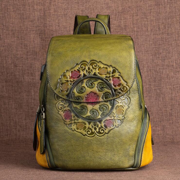 Cool Ladies Embossed leather Backpack Purse With Built In Universal USB Port For Women Beautiful