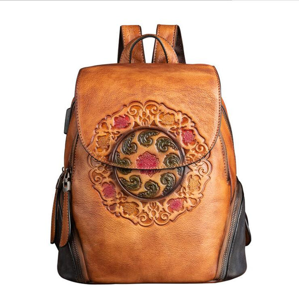 Cool Ladies Embossed leather Backpack Purse With Built In Universal USB Port For Women Best