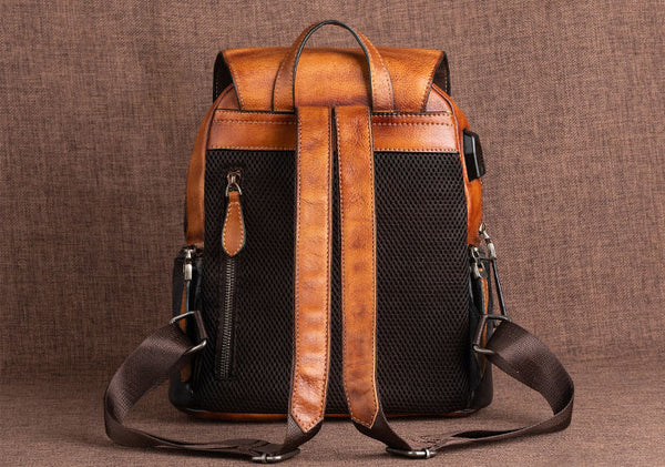 Cool Ladies Embossed leather Backpack Purse With Built In Universal USB Port For Women Fashion