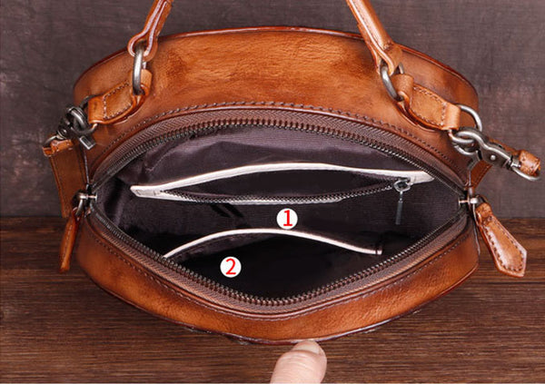 Cool Ladies Rivets Leather Circle Bag Crossbody Purse For Women Inside