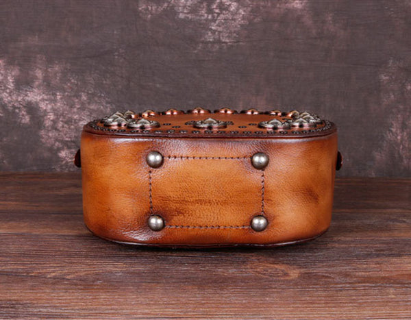 Cool Ladies Rivets Leather Circle Bag Crossbody Purse For Women Nice