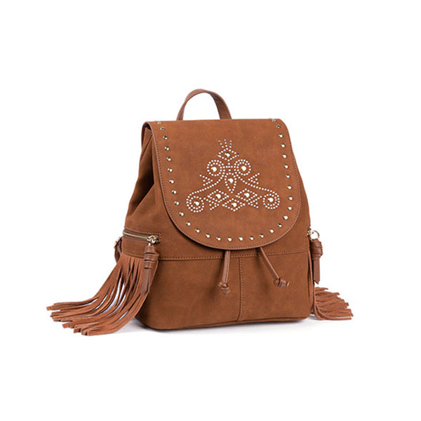 Cool Ladies Western Brown Vegan Leather Fringe Backpack Purse For Women Best