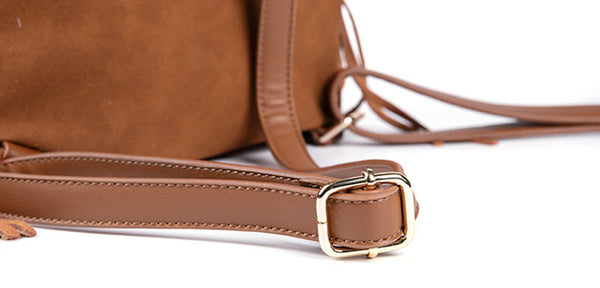 Cool Ladies Western Brown Vegan Leather Fringe Backpack Purse For Women Handmade