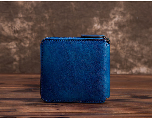 Cool Leather Womens Short Zip Wallet Small Wallets for Women Vintage
