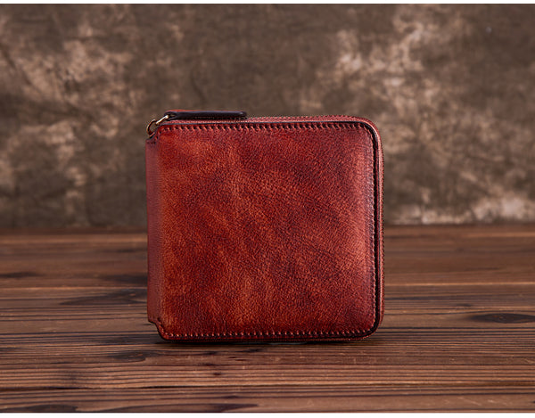 Cool Leather Womens Short Zip Wallet Small Wallets for Women red