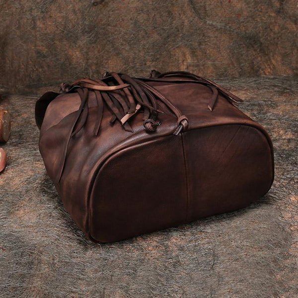 Cool Tassel Women Leather Backpack Purse Designer Backpacks for Women Brown